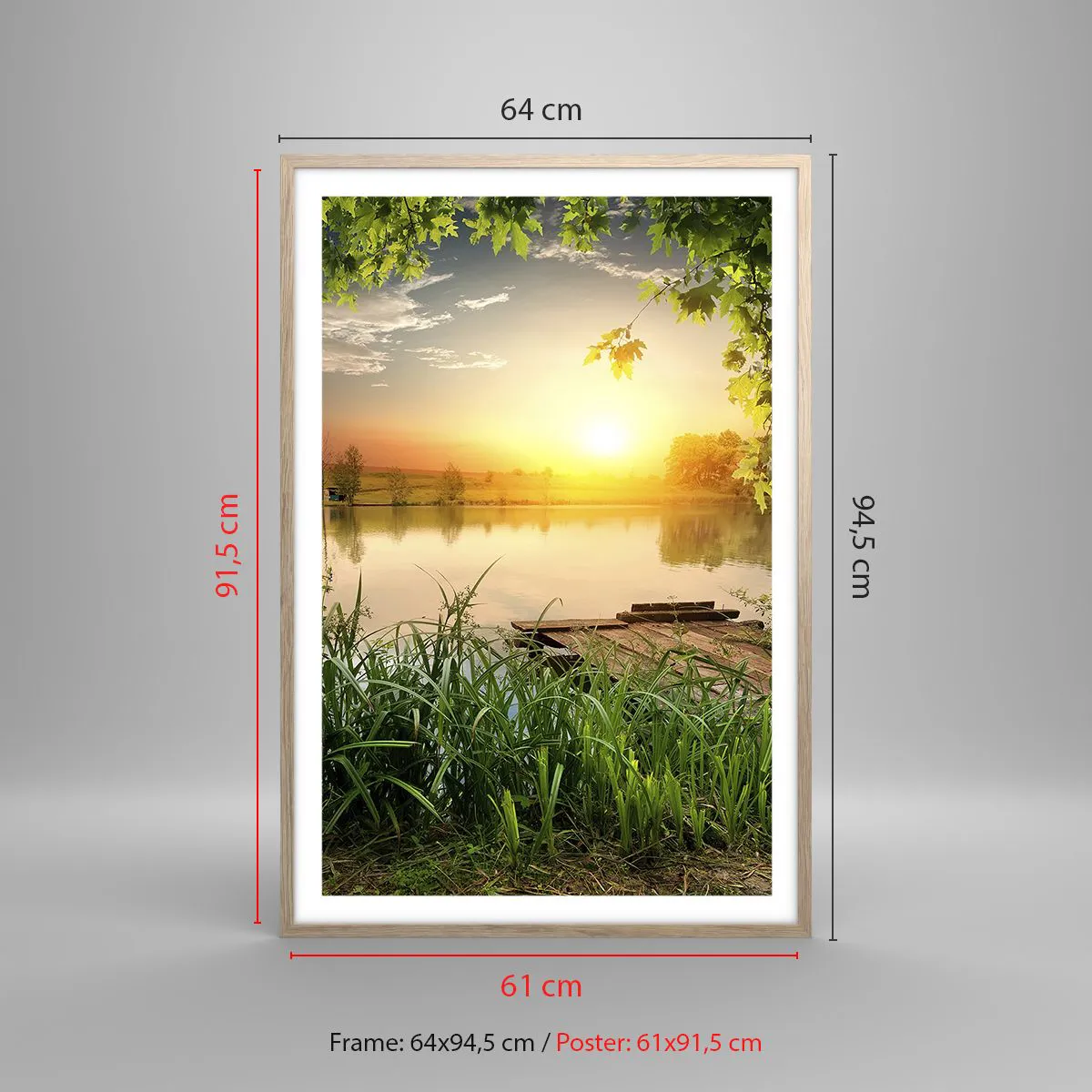 Affiche dans un chêne clair - Poster - Paysage dans un cadre verdoyant - 61x91 cm