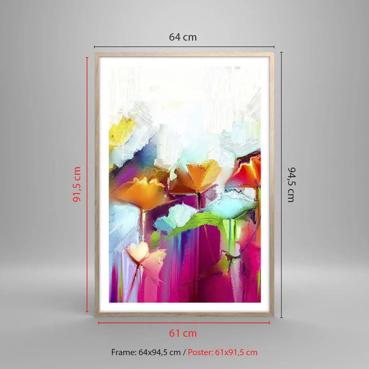 Plakat i ramme af lyst egetræ - Regnbuen i blomstring - 61x91 cm