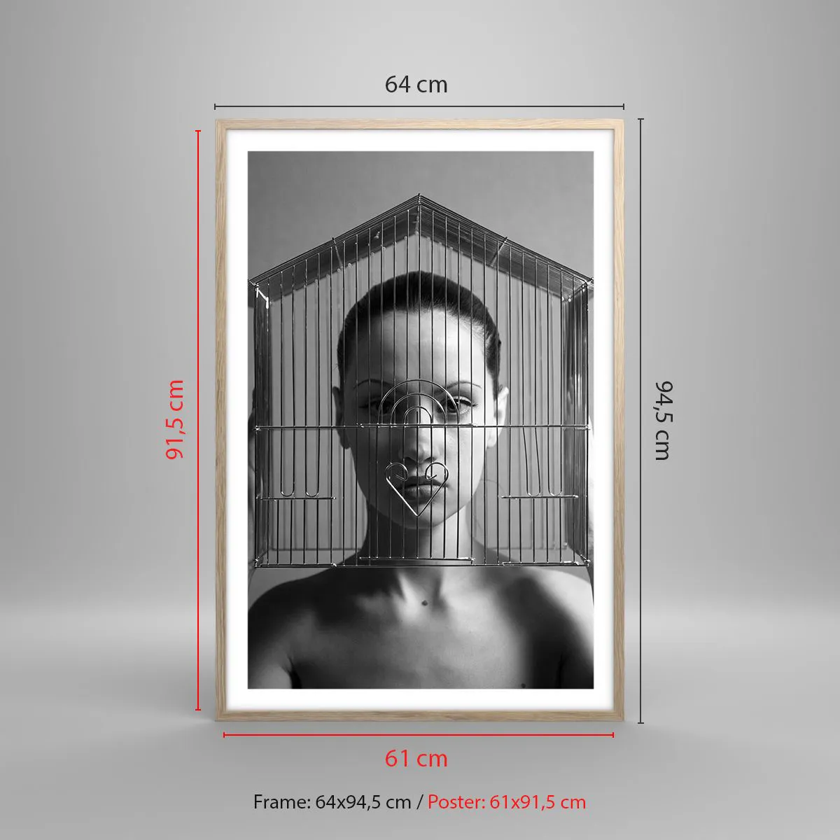 Affiche dans un chêne clair - Poster - Portrait un peu surréaliste - 61x91 cm