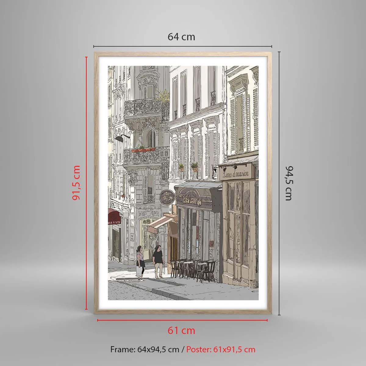 Plakat i ramme af lyst egetræ - Byens glæder - 61x91 cm