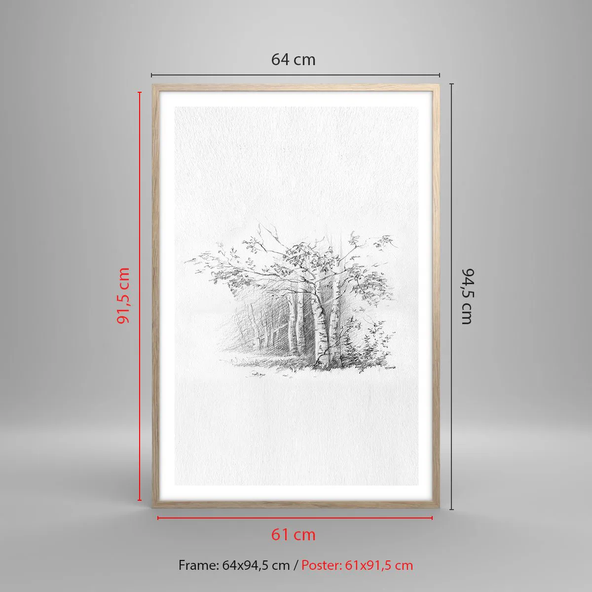 Plakát v rámu světlý dub - Světlo březového lesa - 61x91 cm