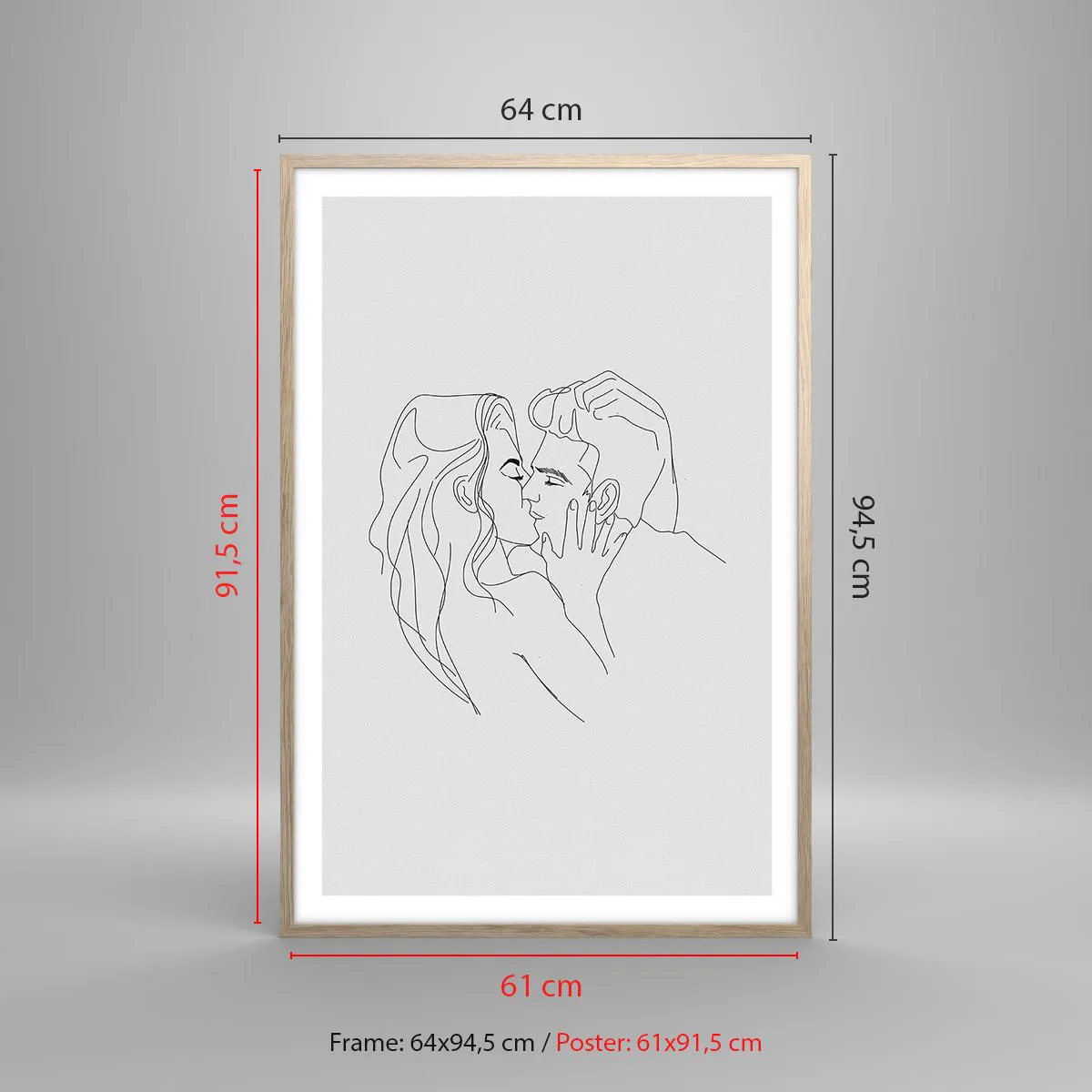 Pôster com moldura de carvalho claro - Com a mesma linha - 61x91 cm