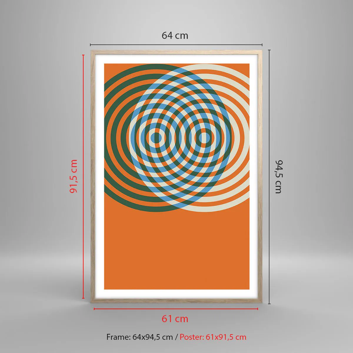Plakat i ramme af lyst egetræ - Abstrakt cirkulær variation - 61x91 cm