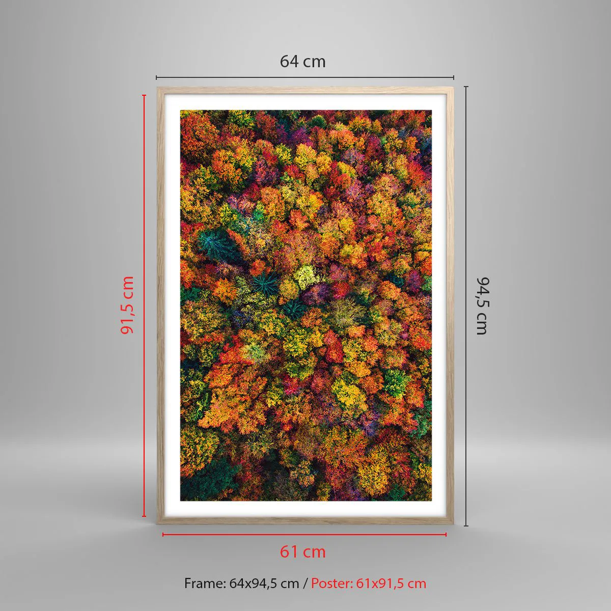 Plagát v ráme zo svetlého duba - Kytica jesenných stromov - 61x91 cm