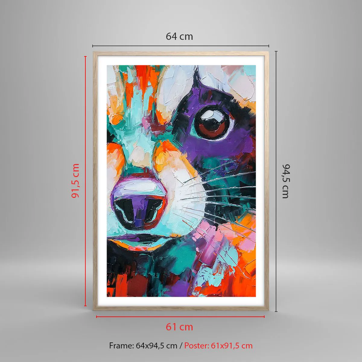 Plakat i ramme af lyst egetræ - Kun gode følelser - 61x91 cm