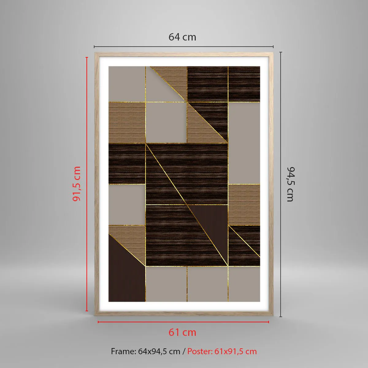 Poszter világos tölgy keretben - Barna és arany mozaik - 61x91 cm