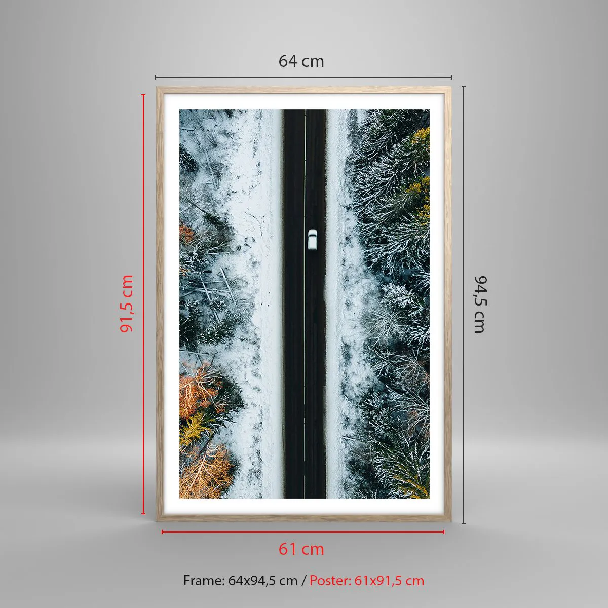 Pôster com moldura de carvalho claro - Cortar a floresta no inverno - 61x91 cm