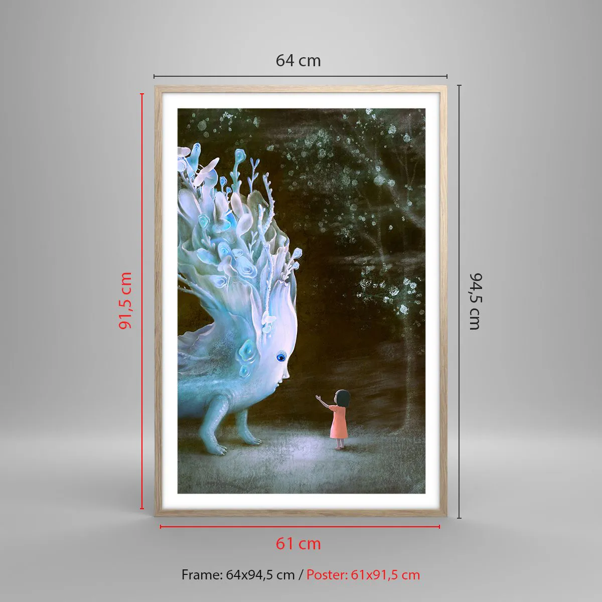 Plakat i ramme af lyst egetræ - Et fantastisk møde - 61x91 cm