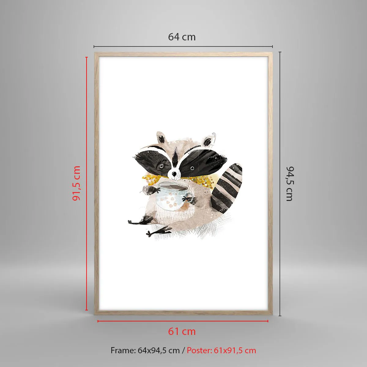 Plakat i ramme af lyst egetræ - Min ven vaskebjørnen - 61x91 cm