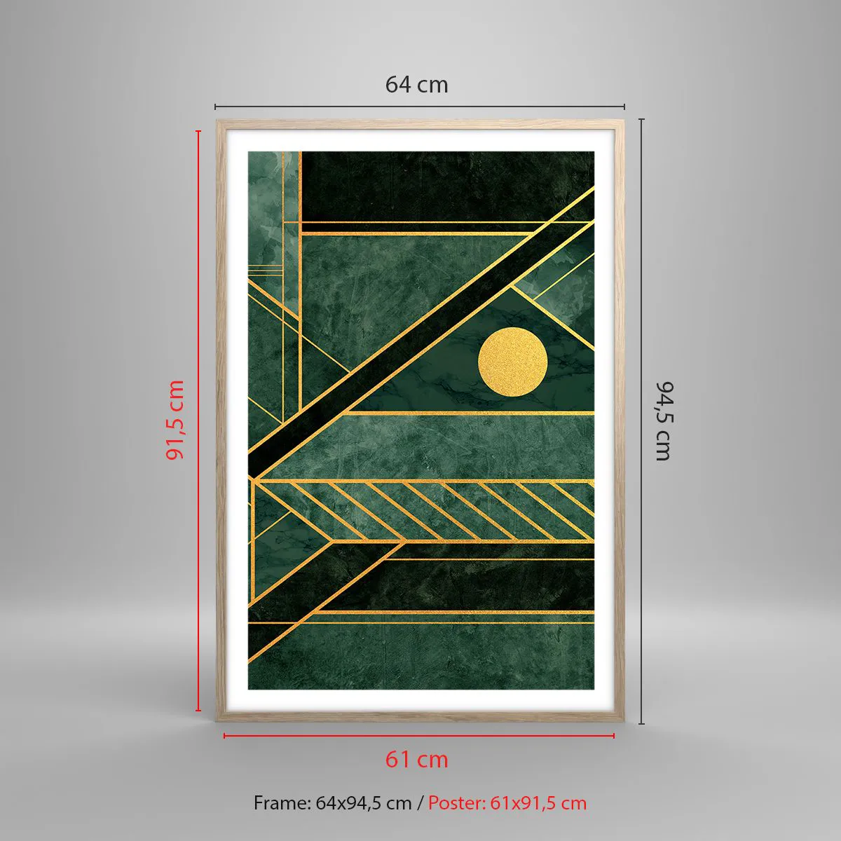 Poster in einem Rahmen aus heller Eiche - Dynamik von Gold und Azurblau - 61x91 cm