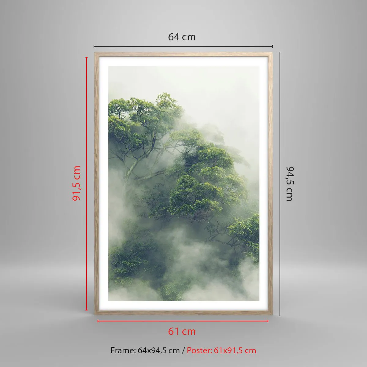 Plakat w ramie jasny dąb - Otulone mgłą - 61x91 cm