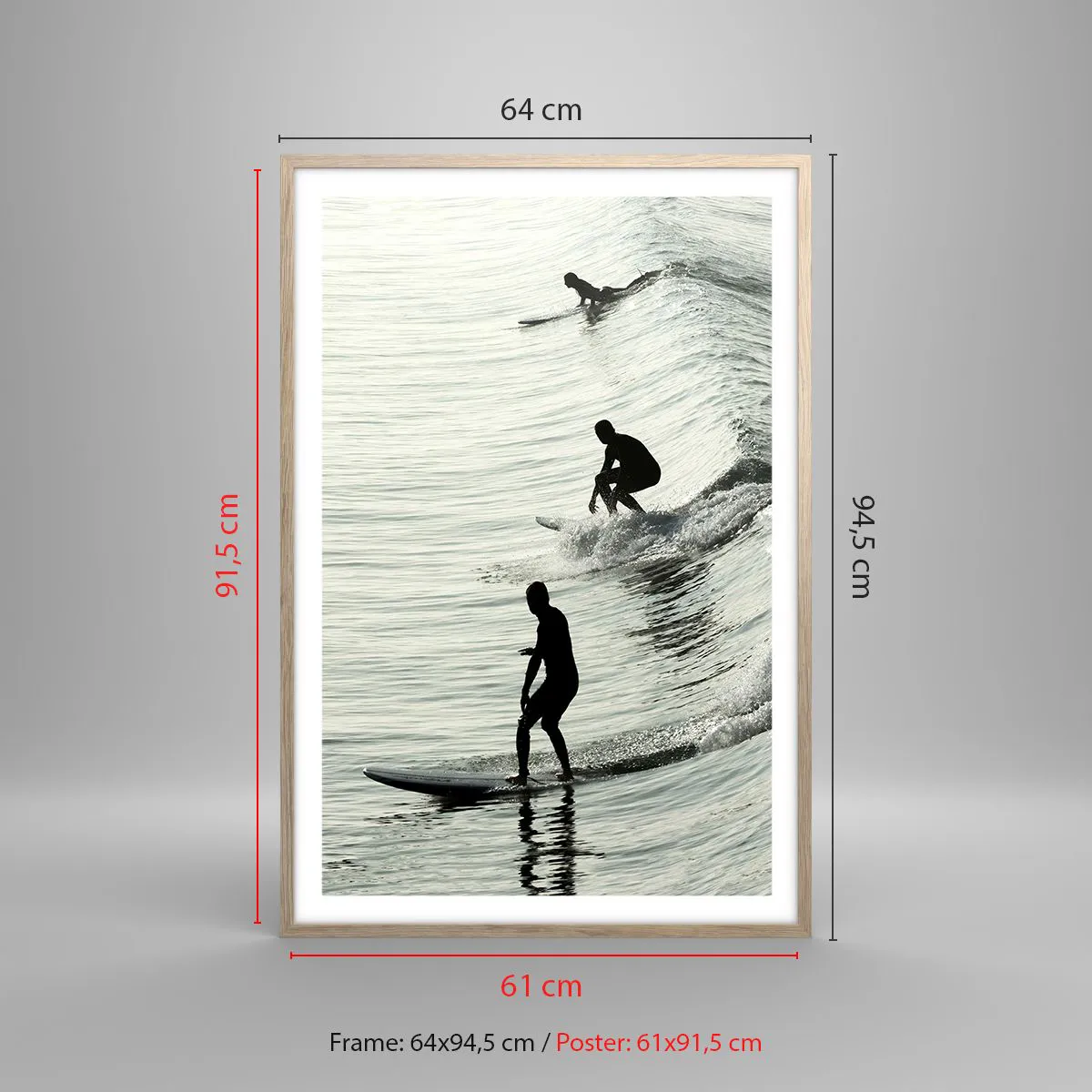 Plakat i ramme af lyst egetræ - Mødet med bølgen - 61x91 cm