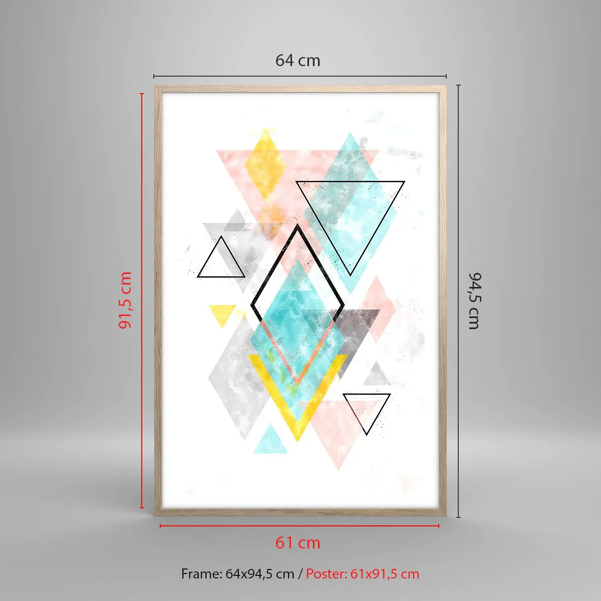 Plakat i ramme af lyst egetræ - Geometrisk leg - 61x91 cm