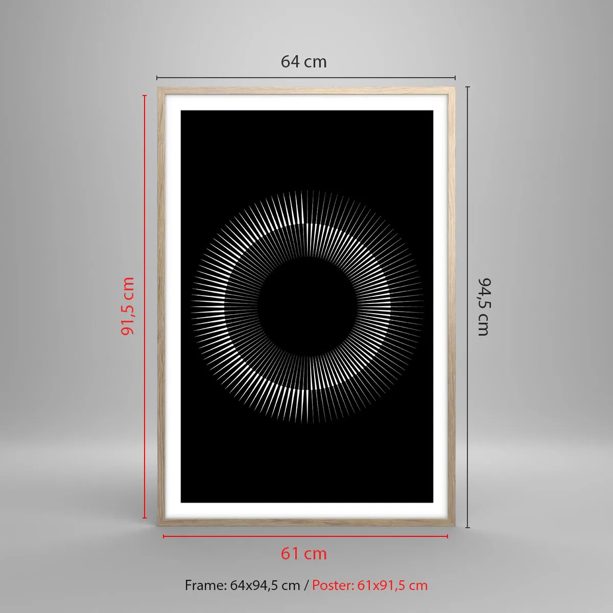Poszter világos tölgy keretben - Fekete Nap - 61x91 cm