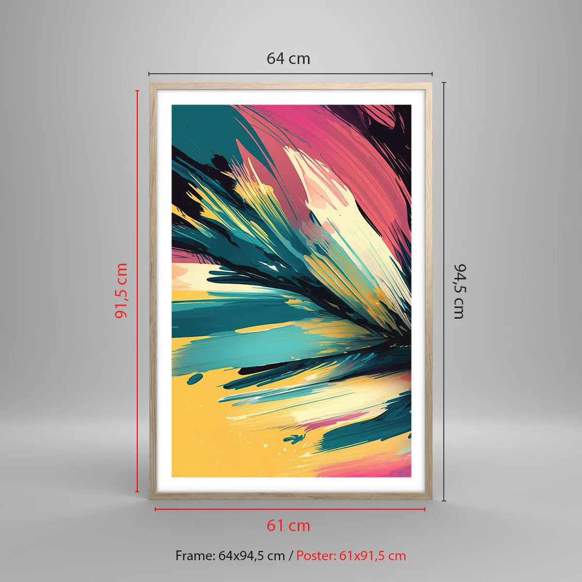 Poster in light oak frame - Composition -Explosion of Joy - 61x91 cm