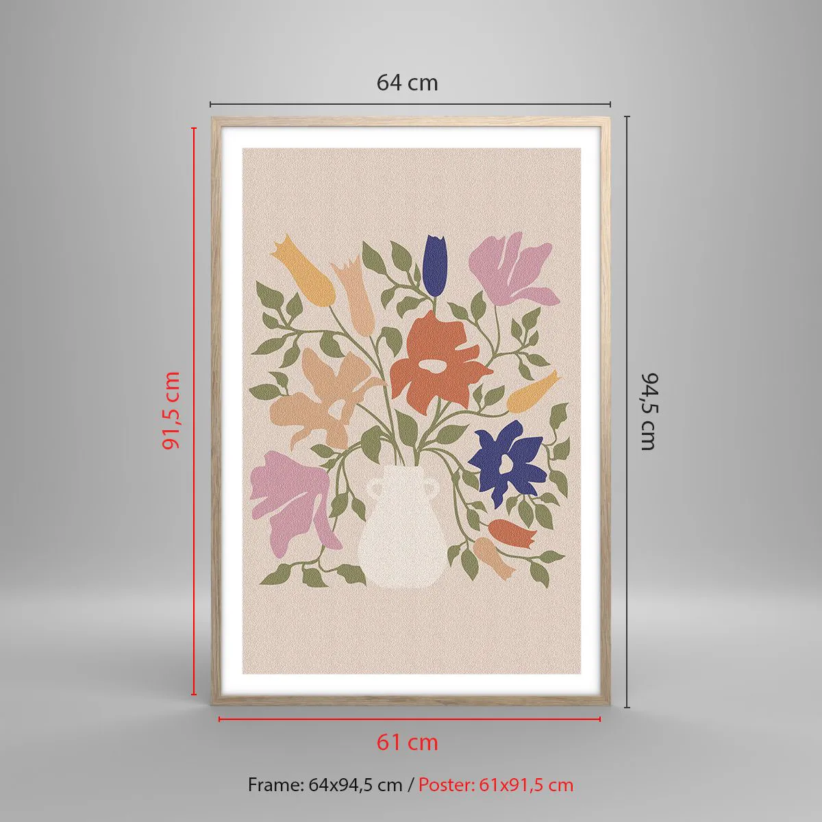 Poster în ramă de stejar deschis - Buchet delicat - 61x91 cm