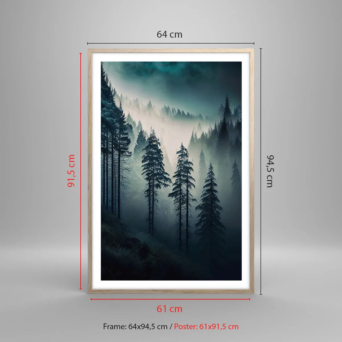 Poster in einem Rahmen aus heller Eiche - Bergmorgen - 61x91 cm