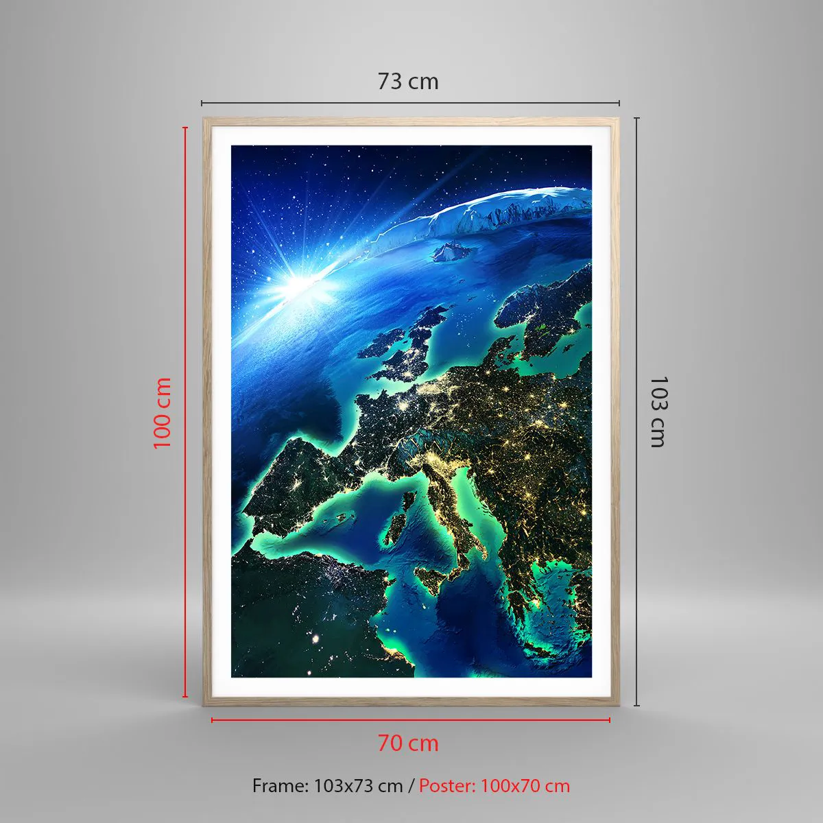 Plagát v ráme zo svetlého duba - Iskrivá Európa - 70x100 cm