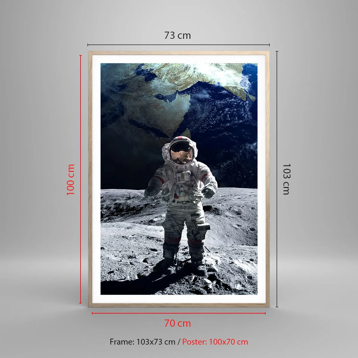 Poster in light oak frame - Greetings from the Moon - 70x100 cm