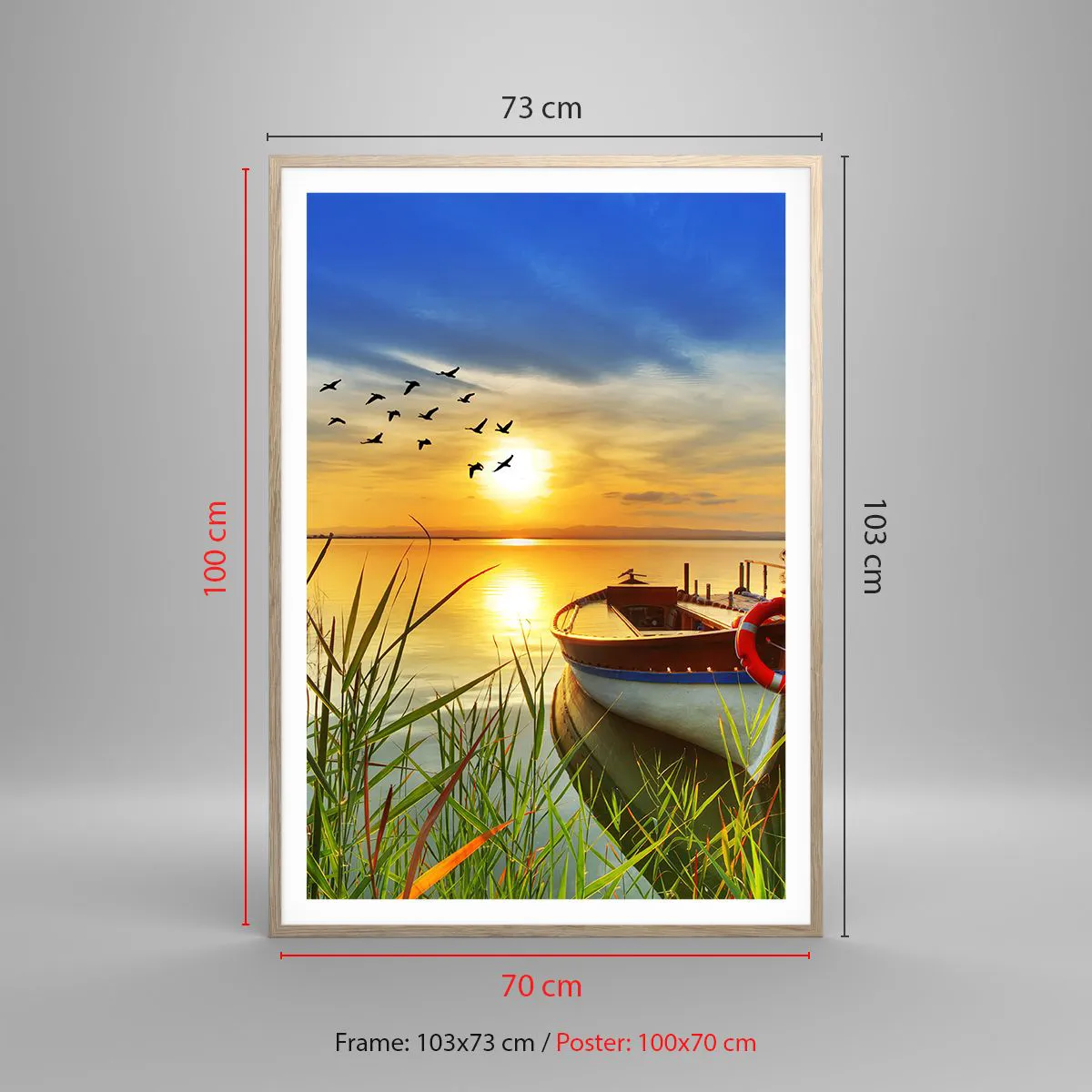Plakat i ramme af lyst egetræ - Skarverne er allerede på vej væk - 70x100 cm