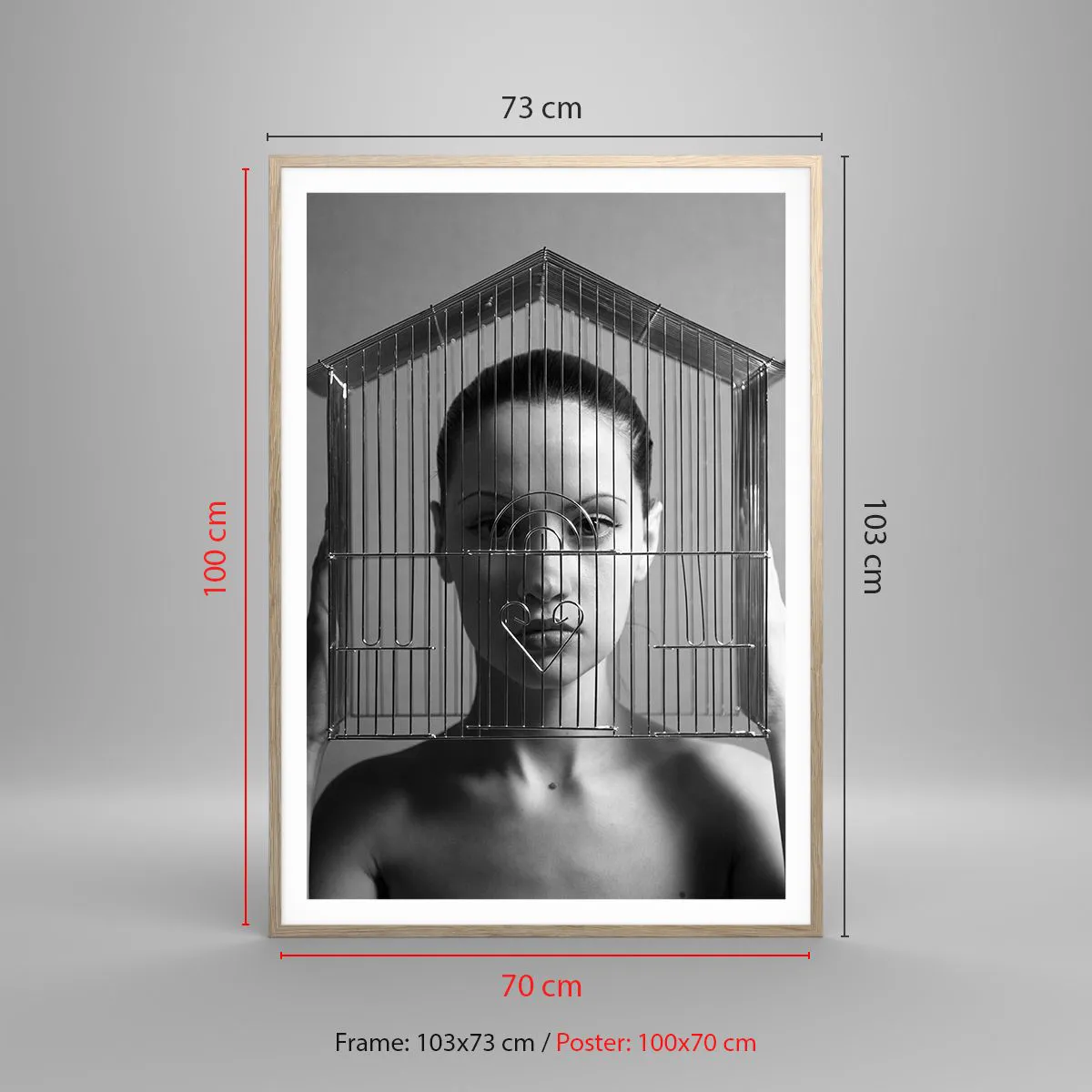 Affiche dans un chêne clair - Poster - Portrait un peu surréaliste - 70x100 cm