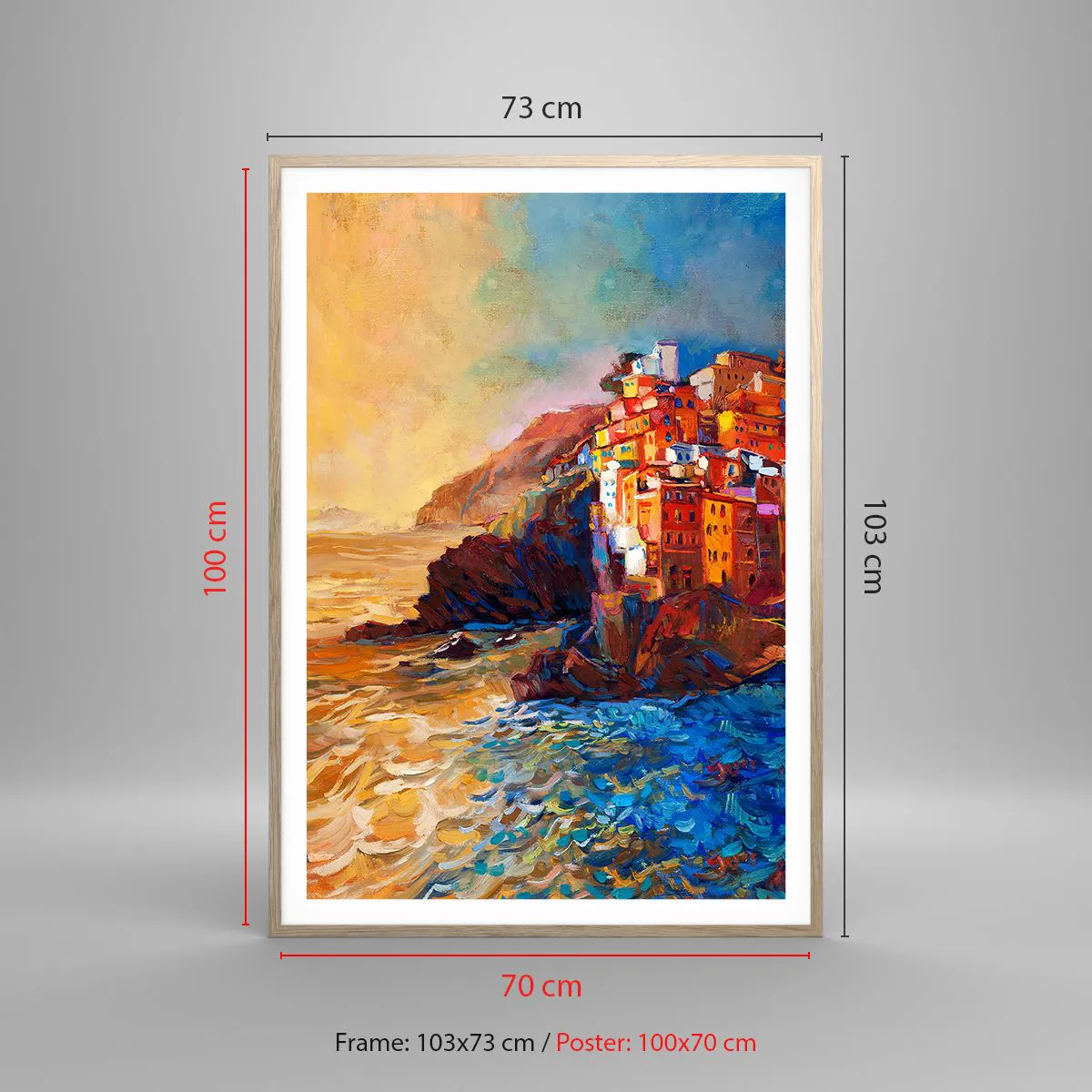 Plakat i ramme af lyst egetræ - Italiensk atmosfære - 70x100 cm