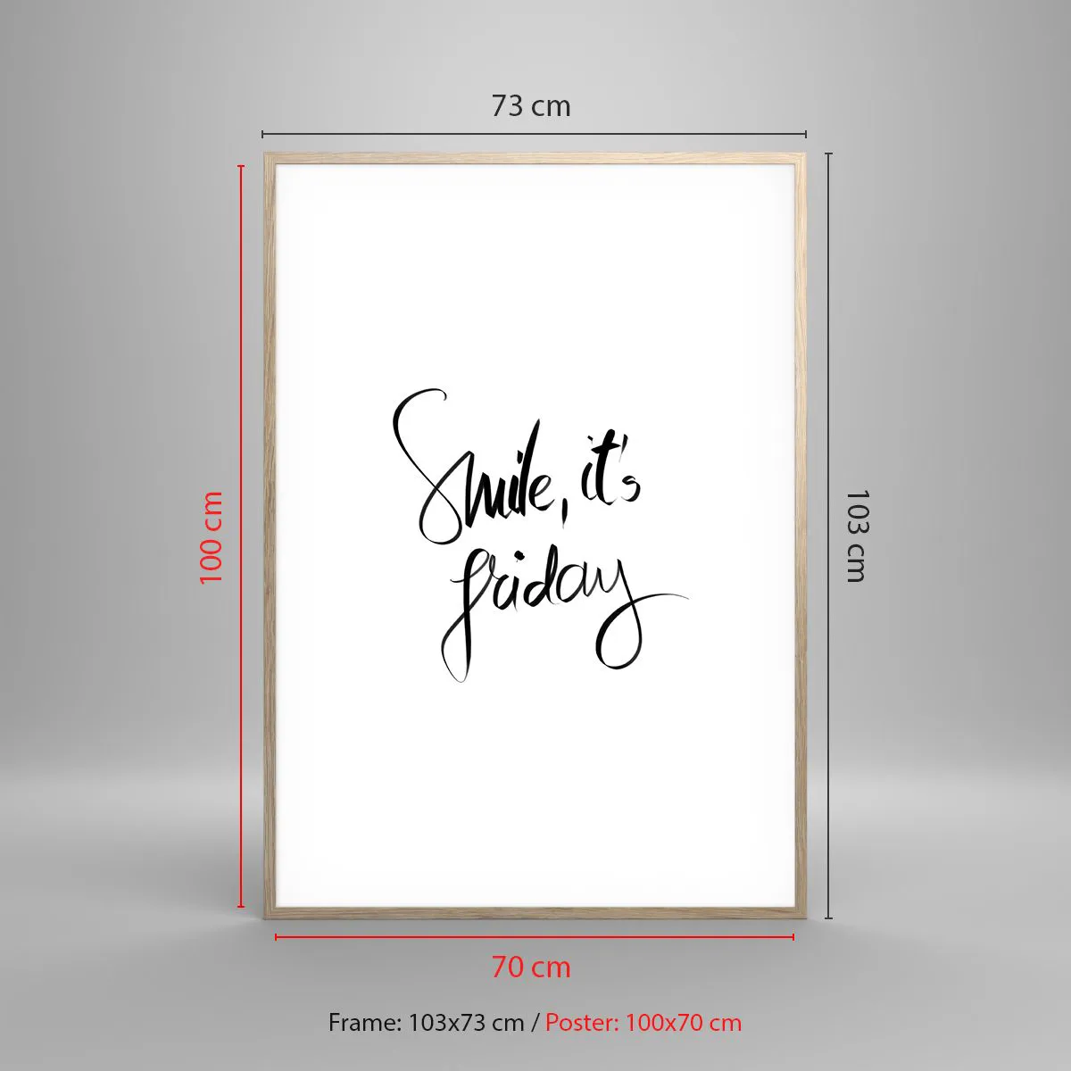 Plakat i ramme af lyst egetræ - Ægte glæde - 70x100 cm
