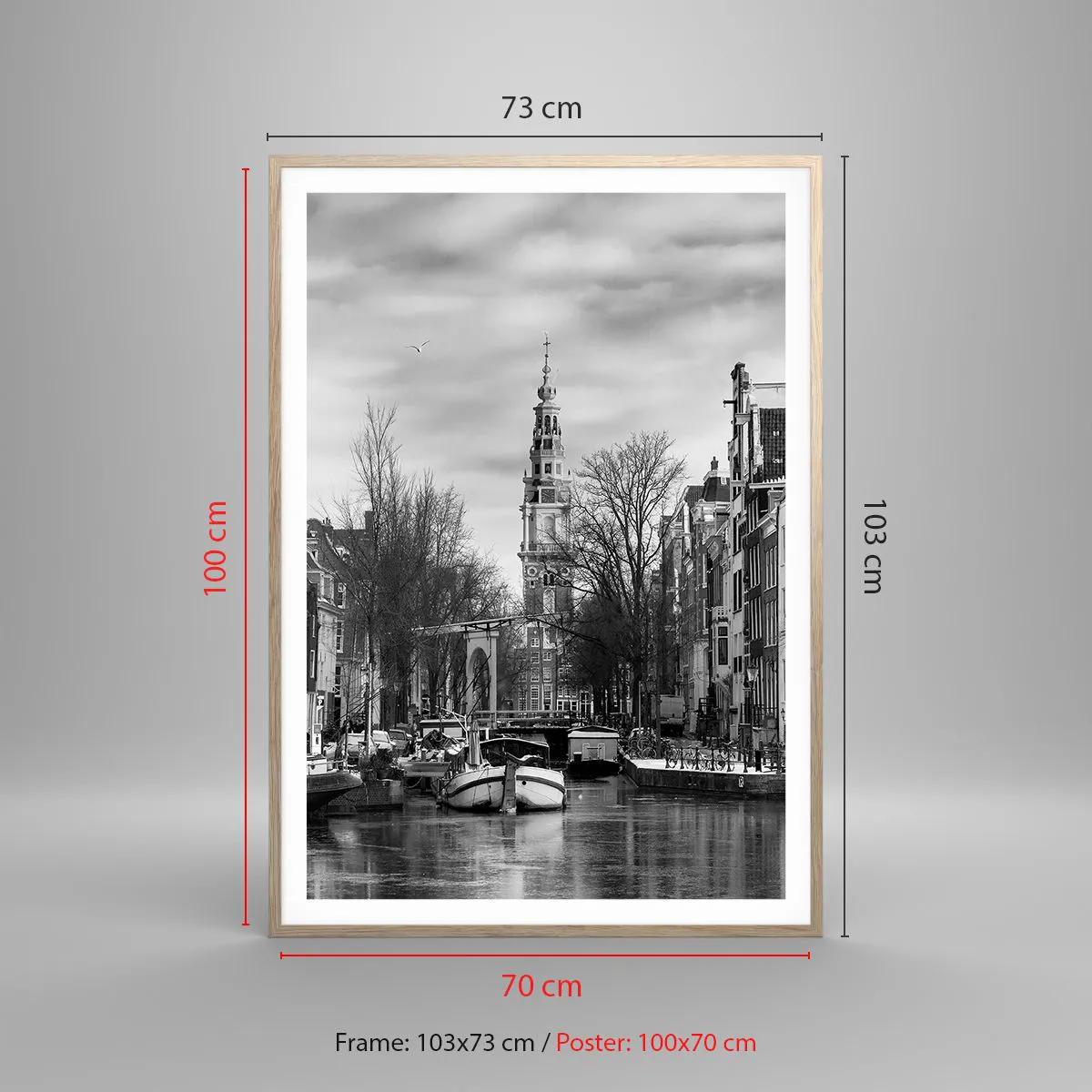 Poster in einem Rahmen aus heller Eiche - Amsterdamer Atmosphäre - 70x100 cm