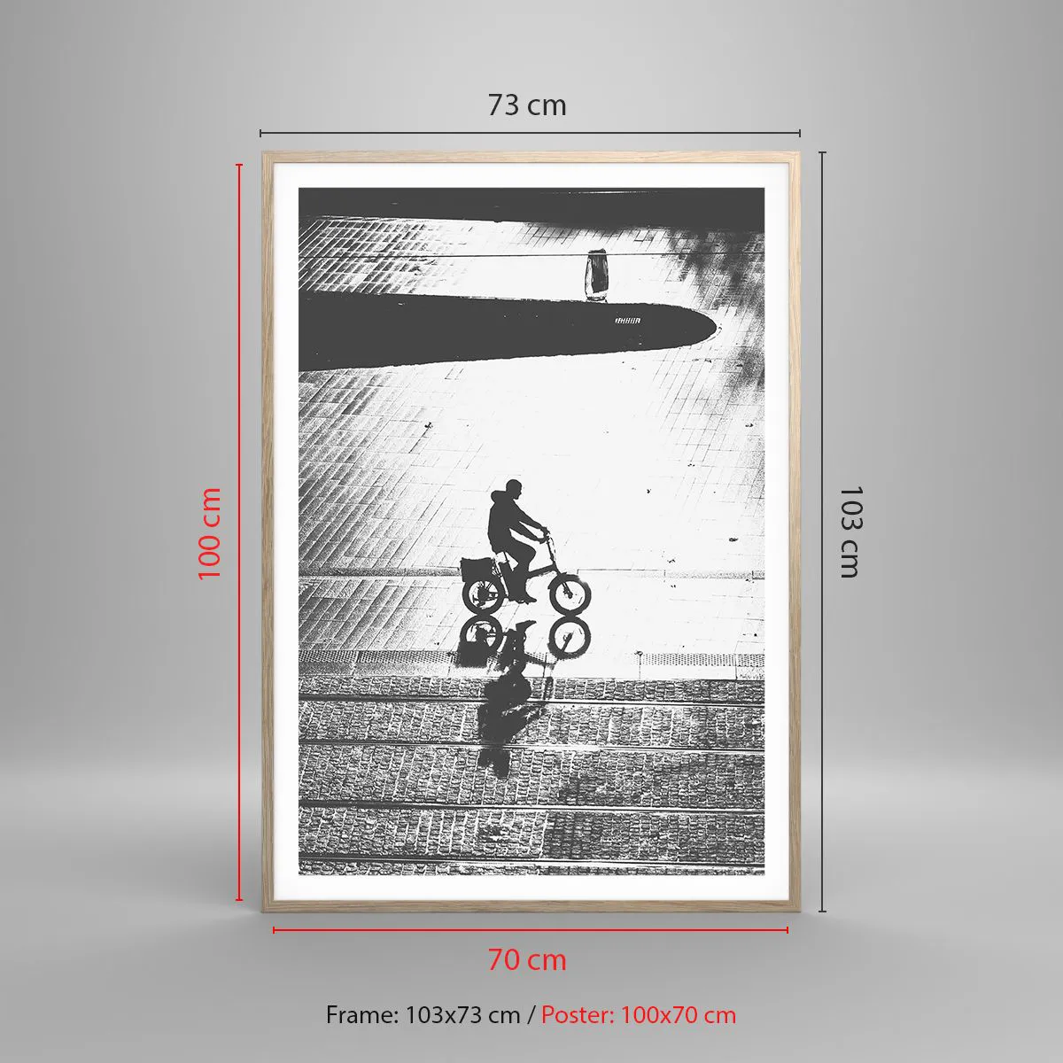 Plakat i ramme af lyst egetræ - Fremad, gennem byen - 70x100 cm