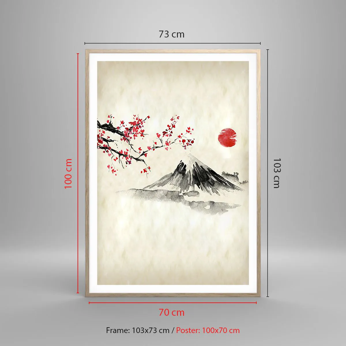 Plakat i ramme af lyst egetræ - Bliv forelsket i Japan - 70x100 cm