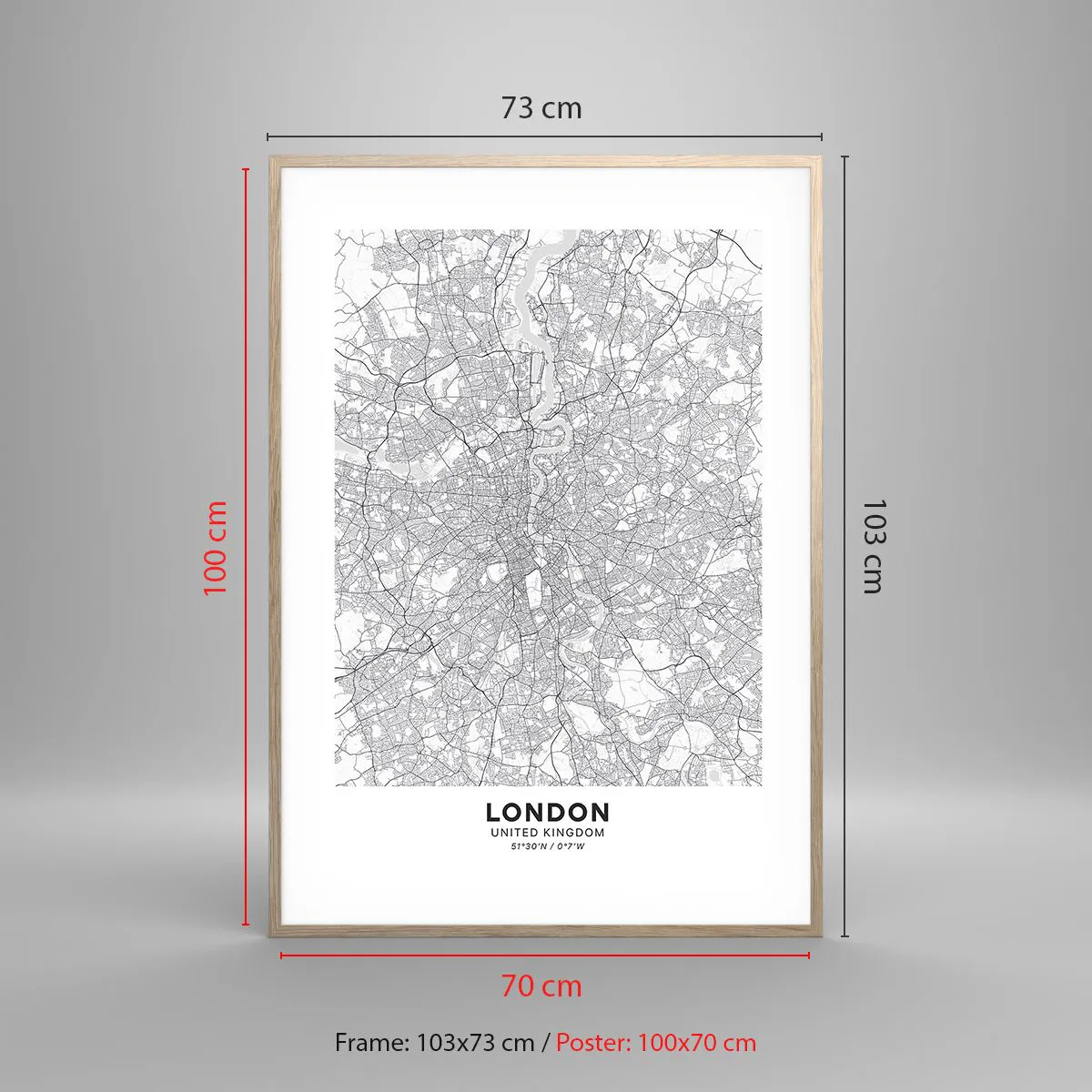 Plagát v ráme zo svetlého duba - Mapa londýnskeho labyrintu - 70x100 cm