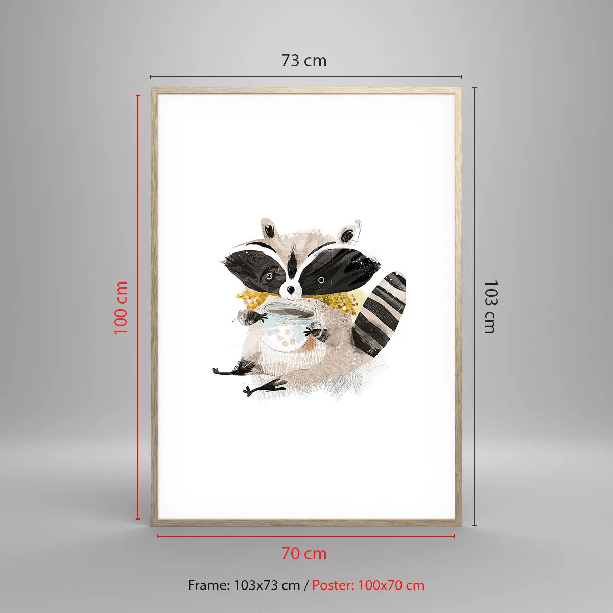 Plakat i ramme af lyst egetræ - Min ven vaskebjørnen - 70x100 cm