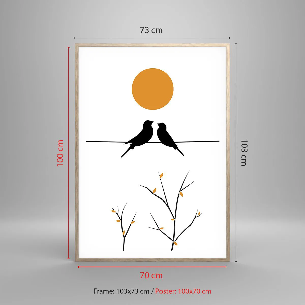 Plakat i ramme af lyst egetræ - Nattergal - 70x100 cm