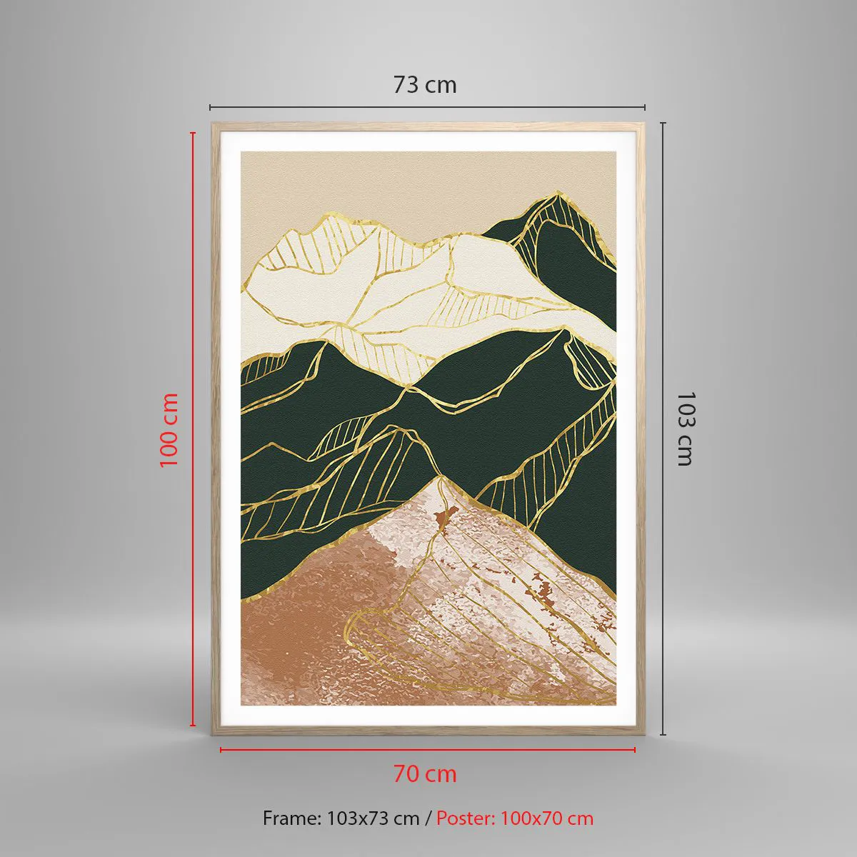 Poster in light oak frame - Golden Peaks - 70x100 cm
