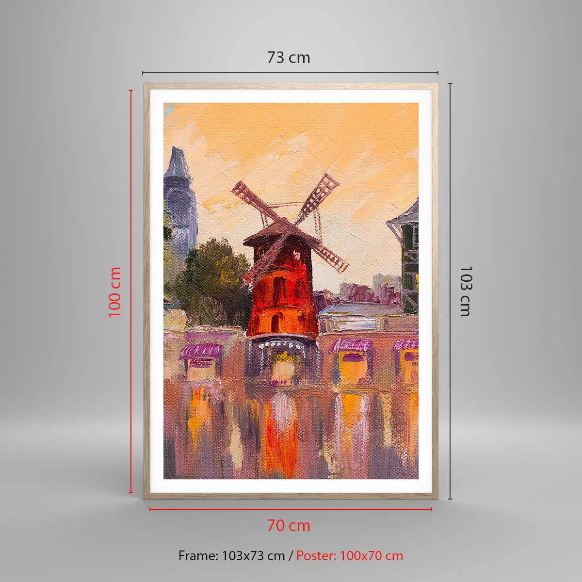 Poster în ramă de stejar deschis - Icoane pariziene - Moulin Rouge - 70x100 cm
