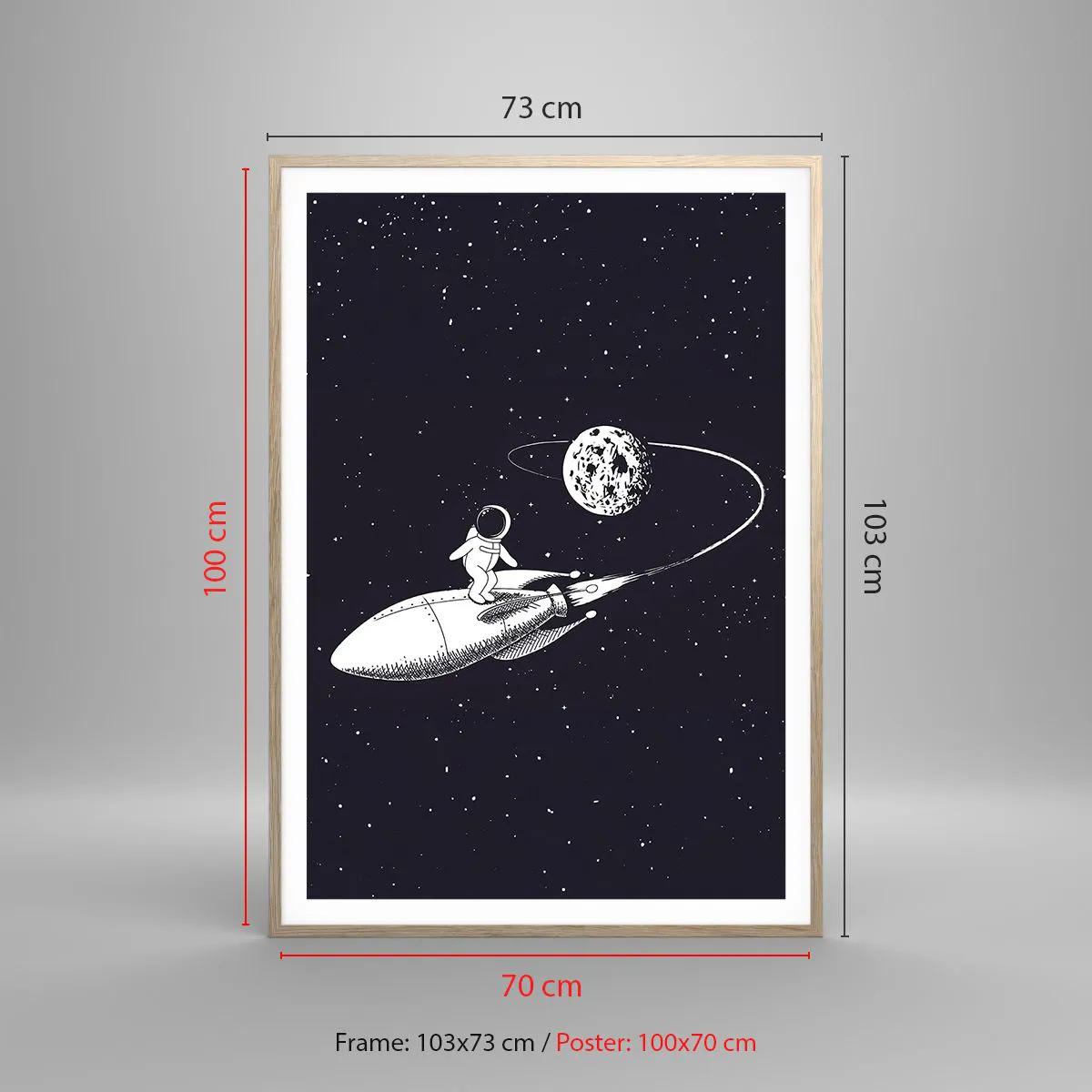Poster in einem Rahmen aus heller Eiche - Weltraumsurfer - 70x100 cm