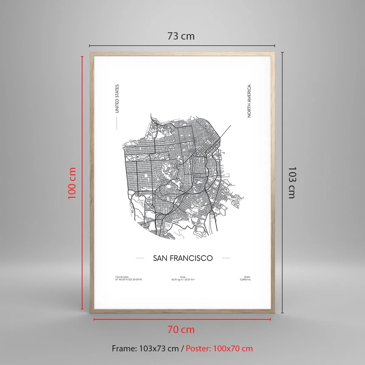 Plakat w ramie jasny dąb - Anatomia San Francisco - 70x100 cm