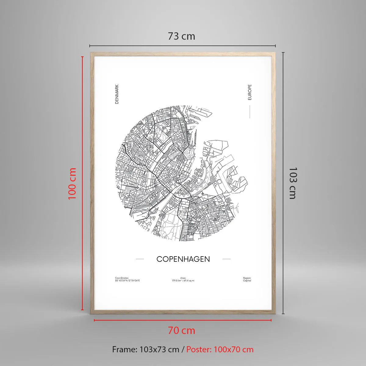Poszter világos tölgy keretben - Koppenhága anatómiája - 70x100 cm