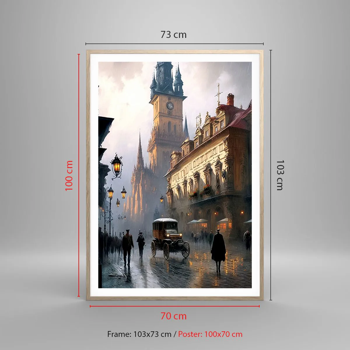 Poster in light oak frame - Charm of Evening in Prague - 70x100 cm