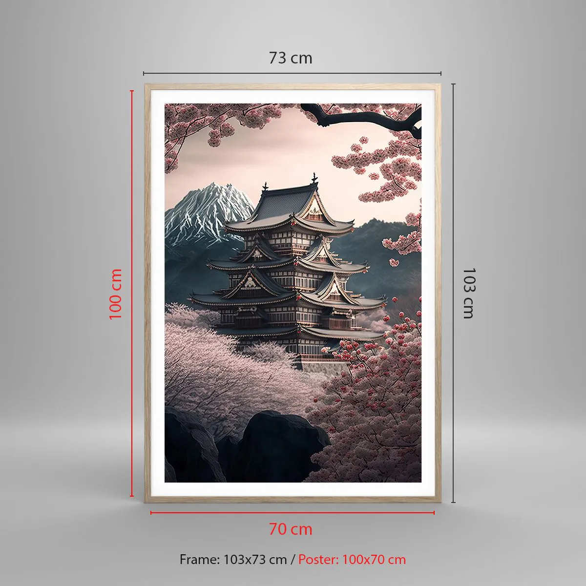 Póster en marco roble claro - Tierra de cerezos en flor - 70x100 cm