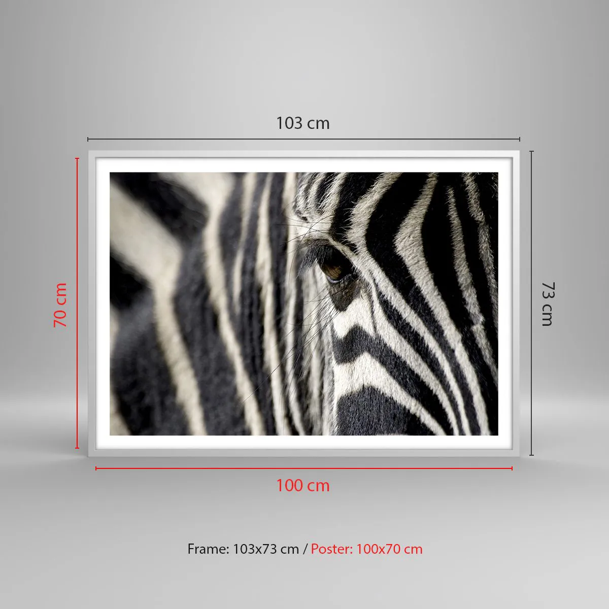 Affiche dans un cadre blanc - Poster - Portrait en rayure - 100x70 cm