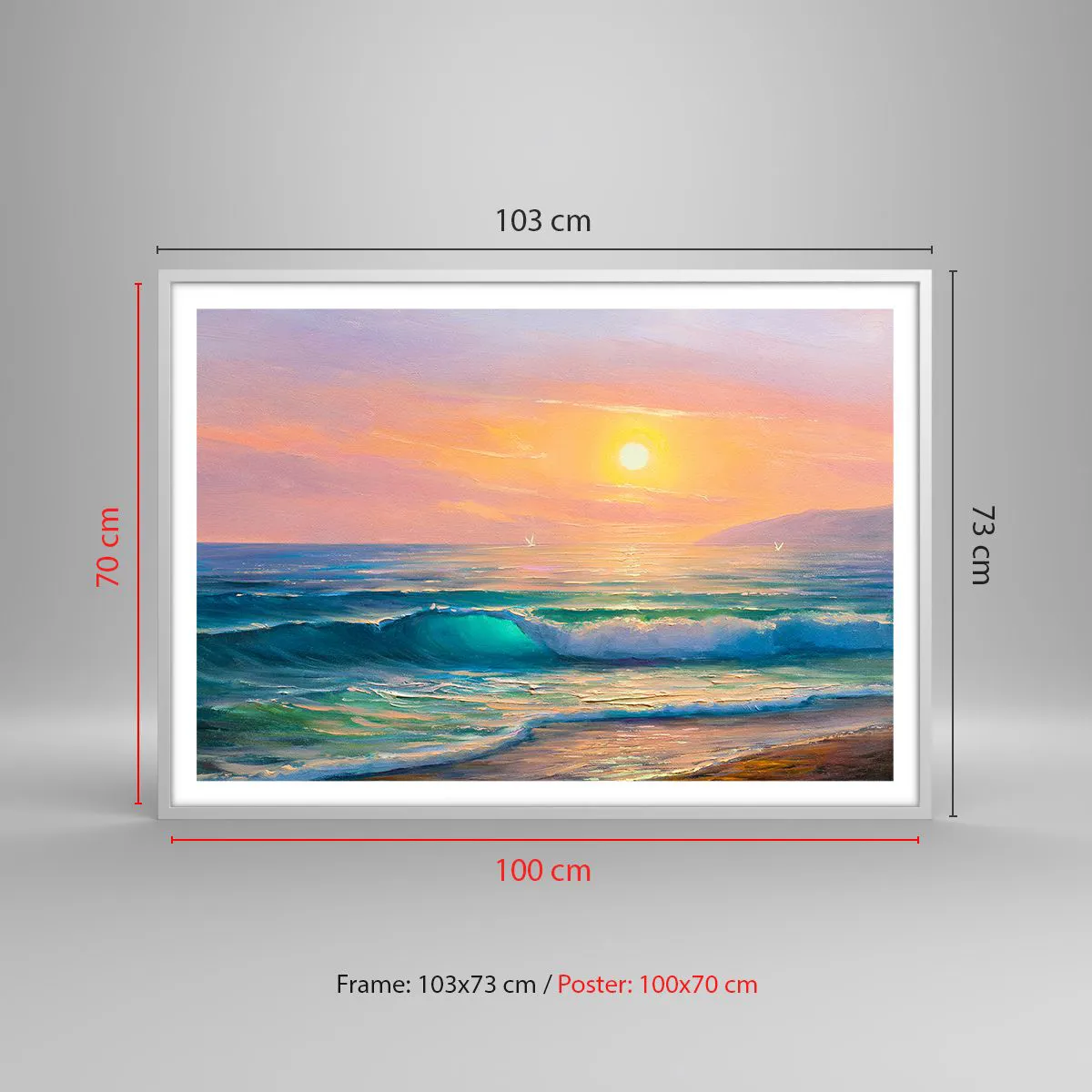 Poster in white frmae - Turquoise Song of the Waves - 100x70 cm