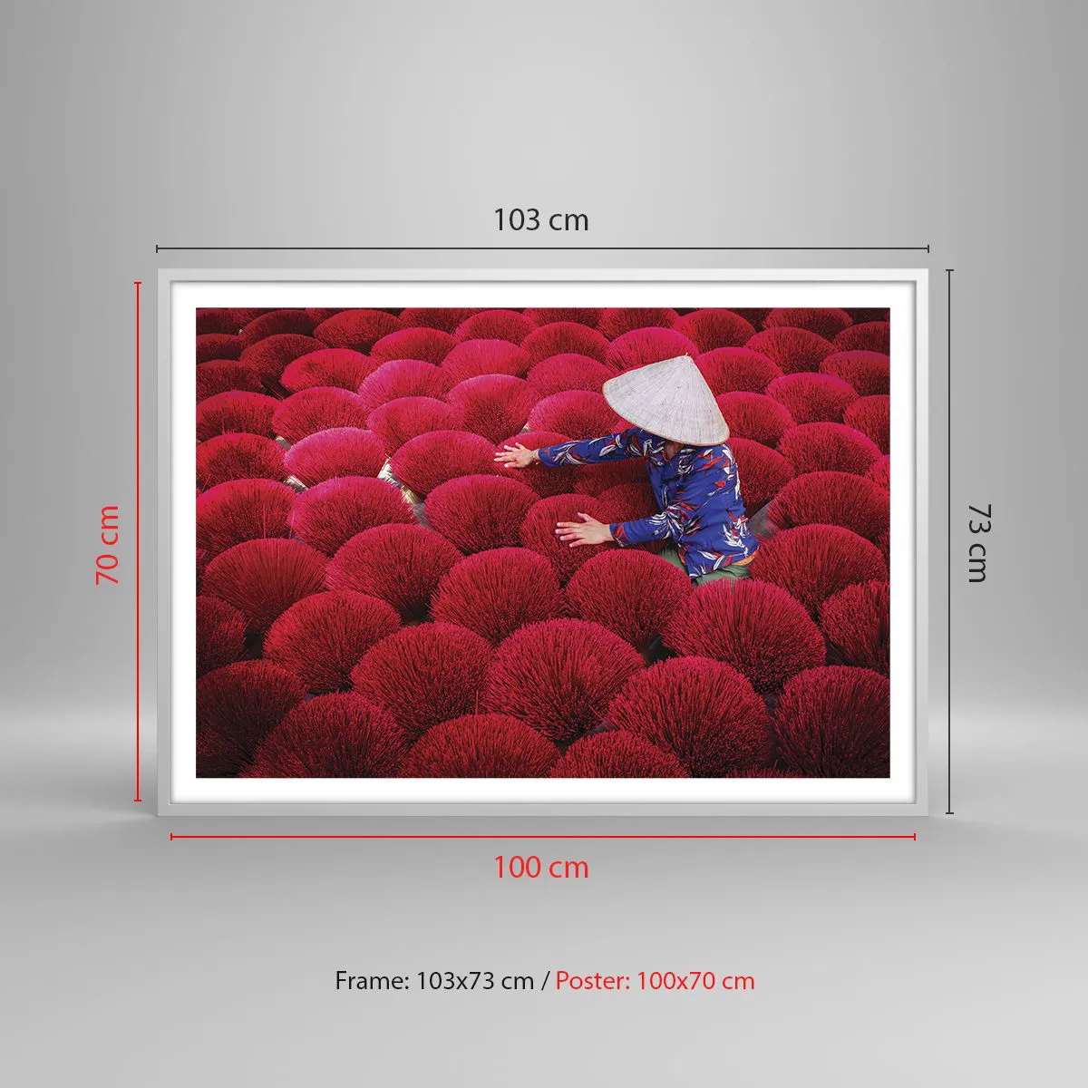 Poster în ramă albă - Într-un câmp de orez - 100x70 cm