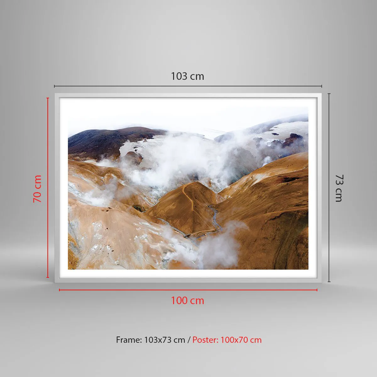 Affisch i vit ram - Islands råa skönhet - 100x70 cm