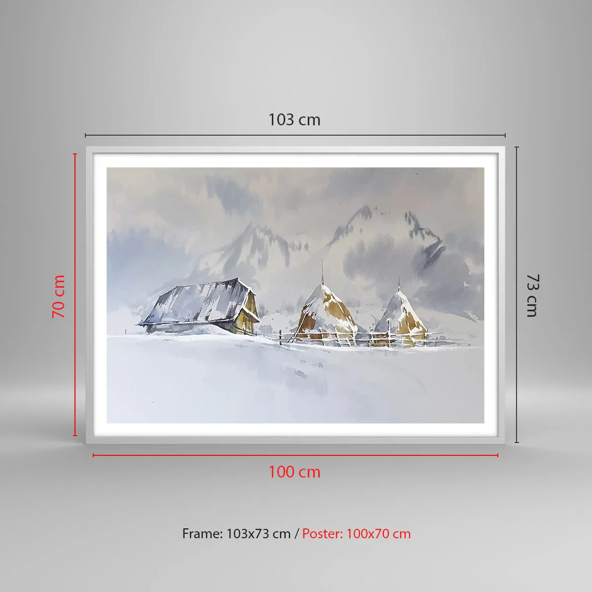 Plakat w białej ramie - W śnieżnej kotlinie - 100x70 cm