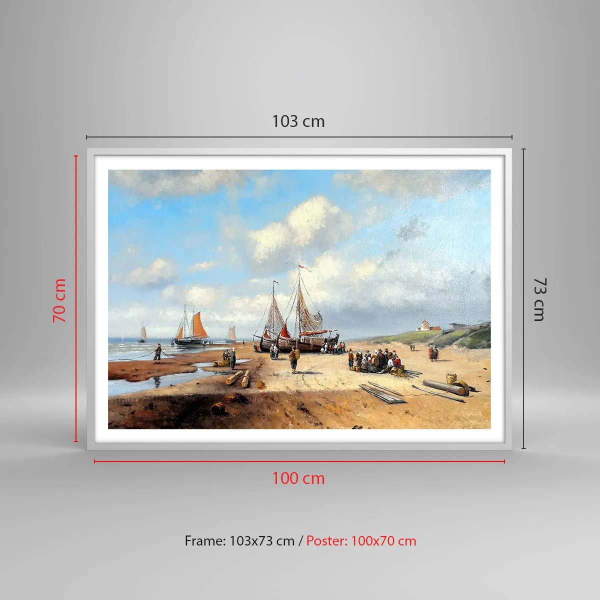 Póster en marco blanco - Después de una pesca exitosa - 100x70 cm