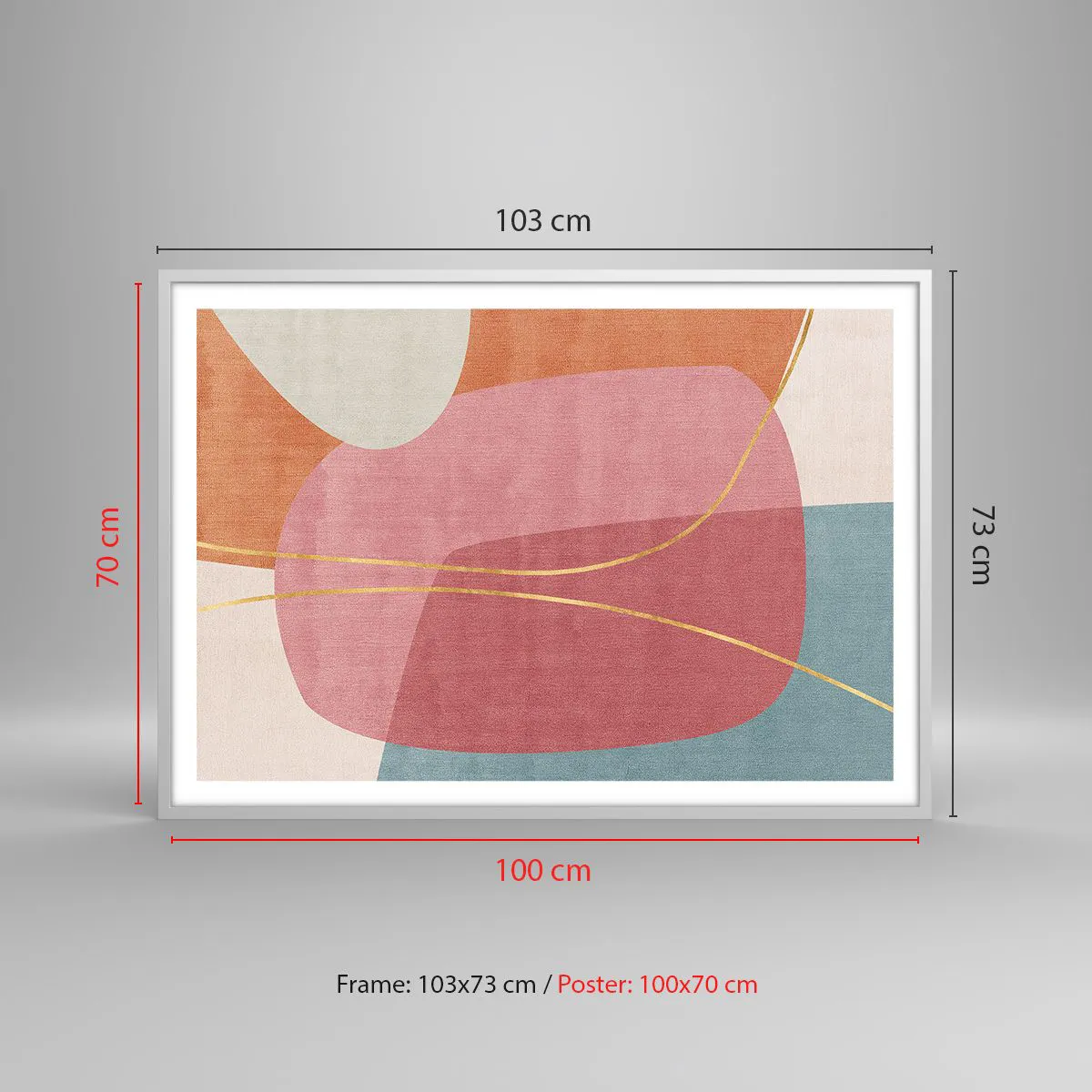 Affiche dans un cadre blanc - Poster - Composition pastel au fil d'or - 100x70 cm