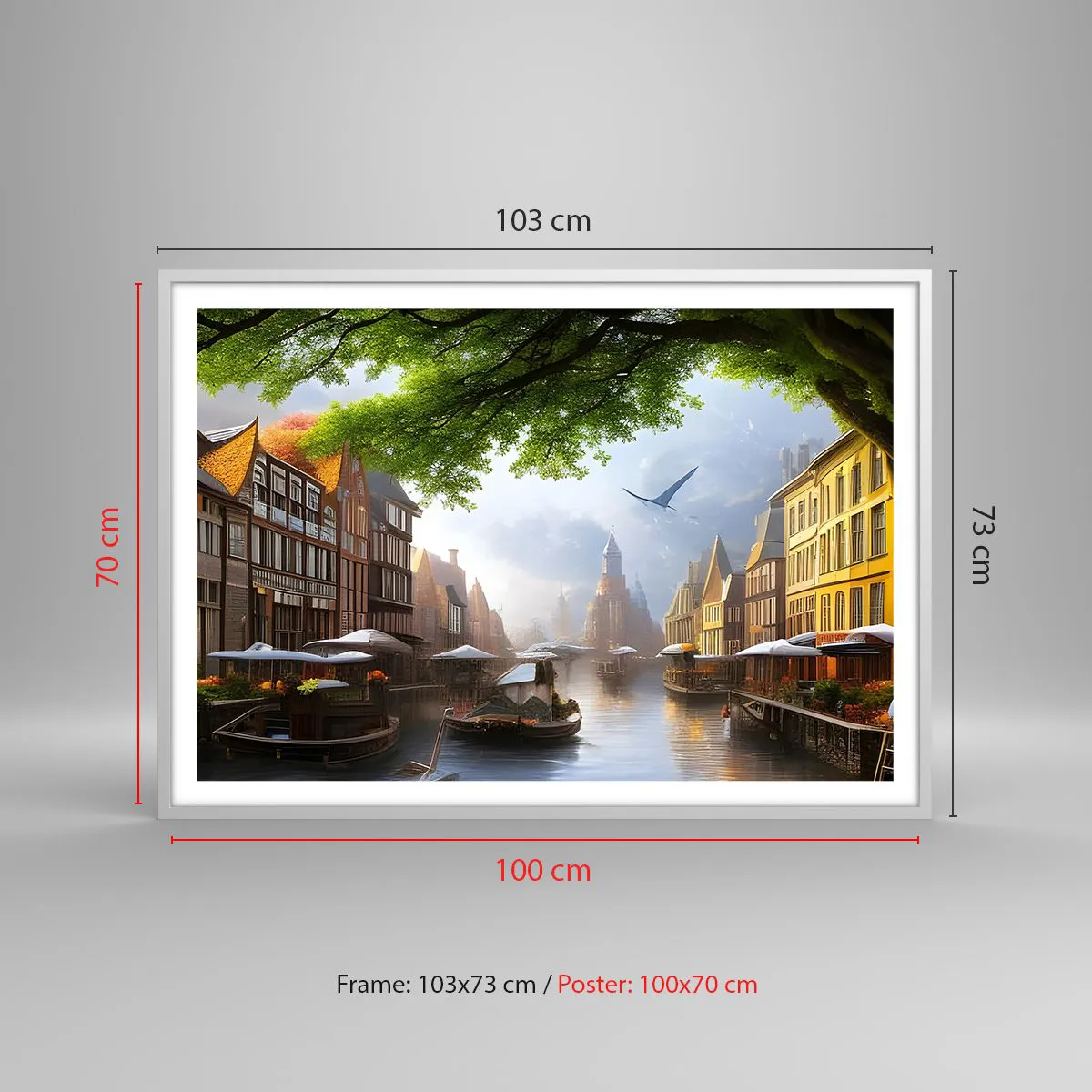 Plagát v bielom ráme - Holandská mestská krajinka - 100x70 cm