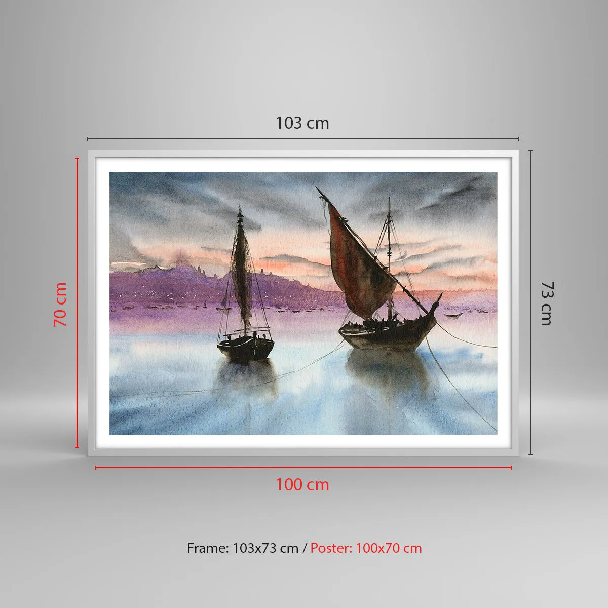 Poster in een witte lijst - Avond in de haven - 100x70 cm