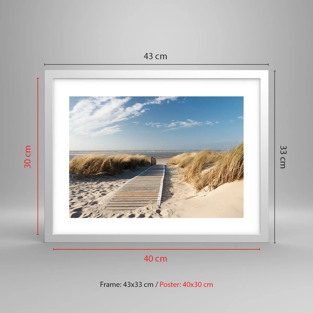 Affiche dans un cadre blanc - Poster - Derrière la dune, dans le bruissement de l'herbe - 40x30 cm